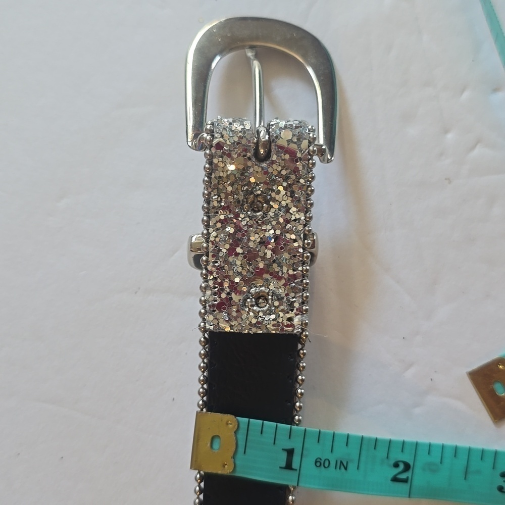 Womens Silver Sparkle Bling Glitter Belt Sparkle Silver Buckle Sz.XL - Picture 7 of 8
